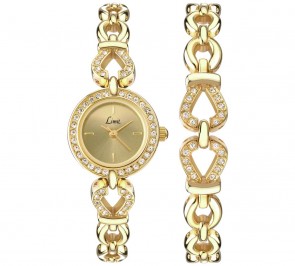 Limit Ladies' Gold Plated Stone Set Watch and Bracelet Set