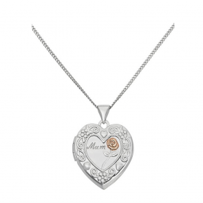 Moon & Back Silver Heart 'Mum' Locket 18 Inch Necklace