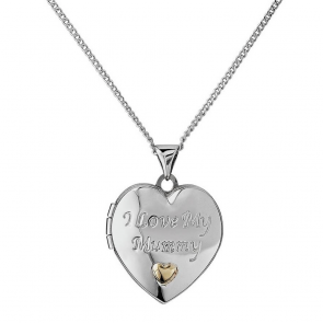 Moon & Back Silver 'I Love My Mummy' Locket 18 Inch Necklace