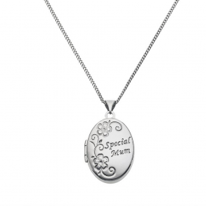 Moon & Back Silver Oval Mum 4 Photo Locket 18 Inch Necklace