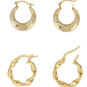 Revere 9ct Gold Plated Silver Set of 2 Creole Hoop Earrings