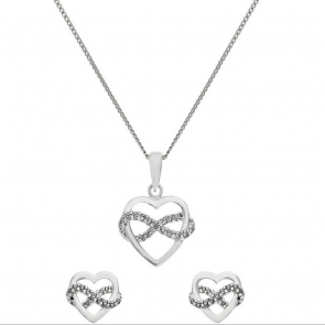 Revere Silver Cubic Zirconia Heart Pendant and Earrings Set