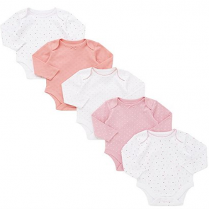F&F 5 Pack of Polka Dot and Pointelle Long Sleeve Bodysuits - Multi.