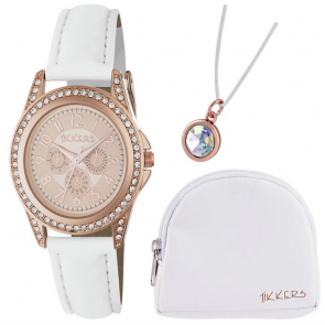 Tikkers White Strap Rose Dial Watch Set