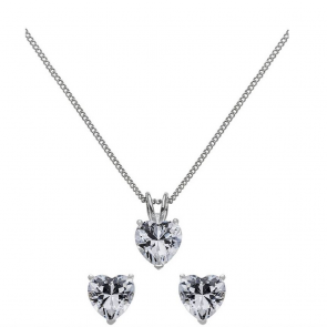 Revere Silver Cubic Zirconia Heart Pendant and Earring Set