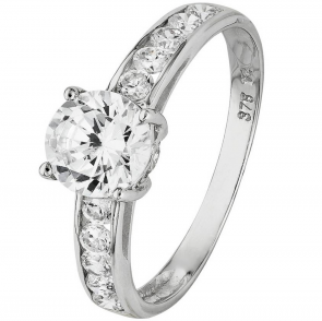 Revere 9ct White Gold CZ Solitaire Shoulder Accent Ring