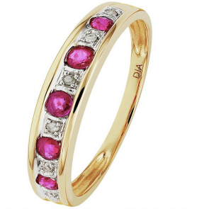 Revere 9ct Yellow Gold Ruby & Diamond Accent Eternity Ring