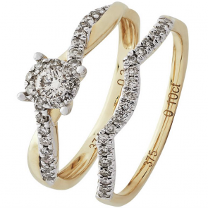 Revere 9ct Yellow Gold 0.35ct tw Diamond Bridal Ring Set