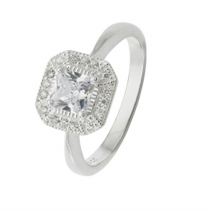 Revere Sterling Silver Cubic Zirconia Square Halo Ring