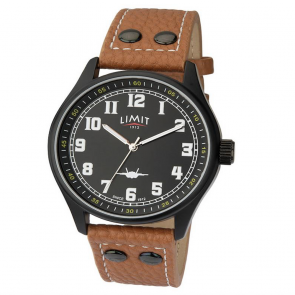 Limit Men's Pilot Style Tan Faux Leather Strap Watch
