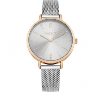 Identity Pale Silver Sunray Dial Mesh Strap Watch