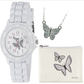 Tikkers White Glitter Butterfly Watch Set