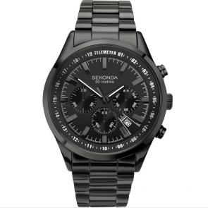 Sekonda Men's Black Steel Bracelet Chronograph Watch