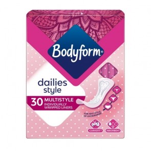 Bodyform Multi Style Individually Wrapped And Folded Panty Liners 30 Pack.