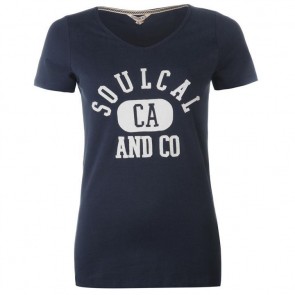SoulCal Heritage V Neck T Shirt Ladies - Navy.