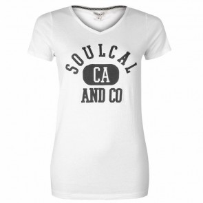 SoulCal Heritage V Neck T Shirt Ladies - White.