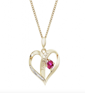 Moon & Back Silver Ruby CZ Heart Mum Pendant 18in Necklace